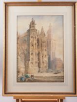 S Read: a 19th century watercolour after Samuel Prout, view of a Gothic cathedral, 16" x 11", in