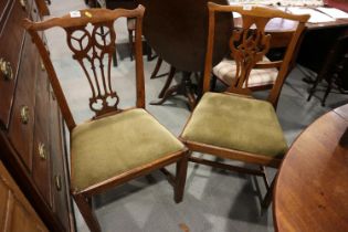 Two 18th century provincial fruitwood, ash and mahogany side chairs with drop-in seats, on moulded