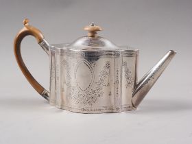 A Scottish bright cut silver teapot with boxwood handle and finial, Glasgow 1898, 13.4oz troy approx