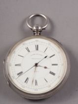 A Victorian silver cased centre seconds chronometer with white enamel dial and Roman numerals
