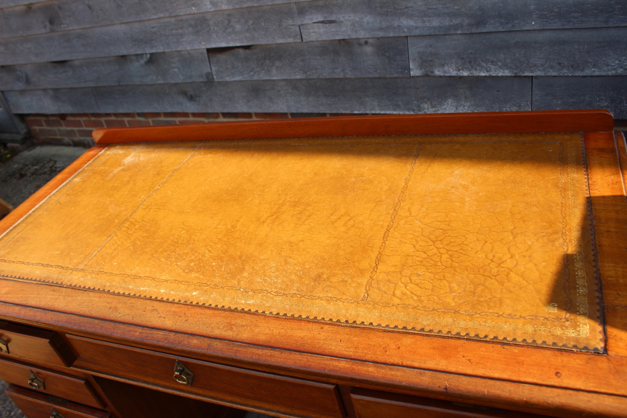 A late 19th century mahogany double pedestal desk with tooled leather top over nine drawers, 52" - Image 3 of 4