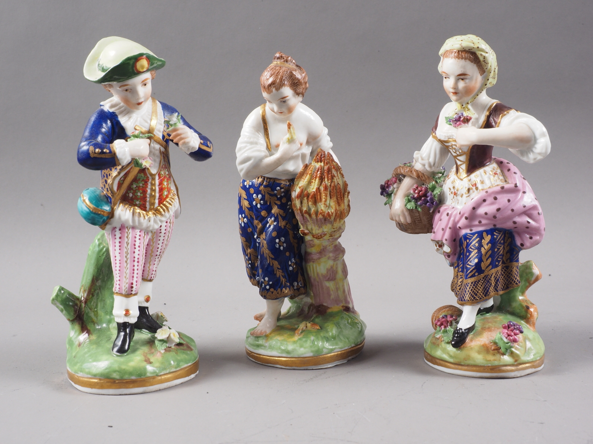Three Continental  Derby style figures, various