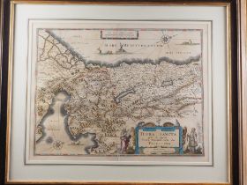 A 17th century map of Palestine after Blaeu, in double sided glass mount and strip frame