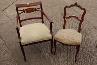 A 19th century Scandinavian fruitwood, bar back, elbow chair, with stuffed over seat, on square