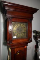 An early 18th century provincial oak long case clock with 8 1/2" dial sheet, single hand, thirty