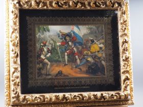 A 19th century hand-coloured lithograph, Christopher Columbus, in deep gilt frame