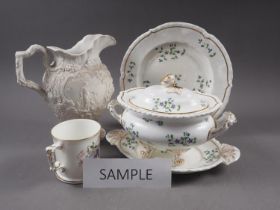 A 19th century "Angouleme Sprigg" pattern part dessert service, a Royal Crown Derby mug, in original