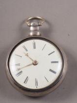An 19th century silver pair cased pocket watch with white enamel dial and Roman numerals, the