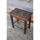 A 19th century carved oak stool/occasional table, on square taper supports, inscribed EH 1859, 17"