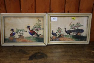 A pair of Chinese watercolours, birds in a landscape, 6" x 9 1/4", in white and gilt strip frames