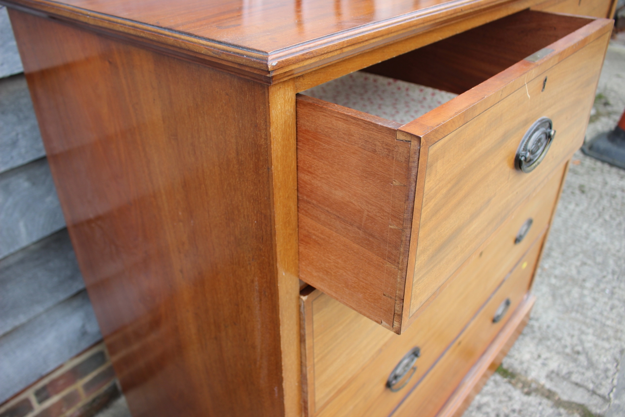 A late 19th century mahogany box and ebony strung Beaconsfield wardrobe, hanging compartment - Image 2 of 3