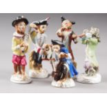 Five Continental porcelain monkey musician figures, the tallest 4 1/2" high (some damages and