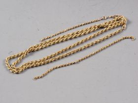 A selection of 9ct gold rope twist chain, 24.2g