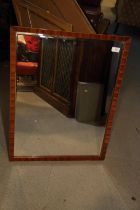 An Edwardian kingwood, box and ebony line inlaid rectangular wall mirror with bevelled plate, 28"