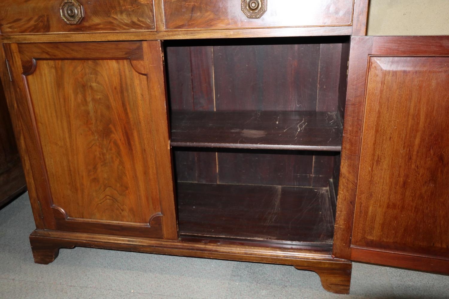 A 19th century mahogany bookcase, the upper section enclosed Gothic lattice glazed doors, over two - Image 4 of 4