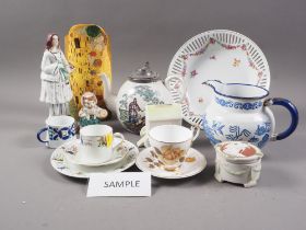 Five 19th century Fairings, a Staffordshire figure, a nursery cup, saucer and plate, and other