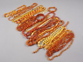 A selection of amber and amber coloured bead necklaces, bracelets, etc