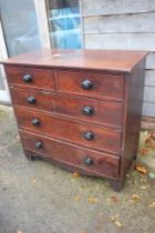 A late 19th century mahogany chest of two short and three long graduated drawers, with ebonised knob