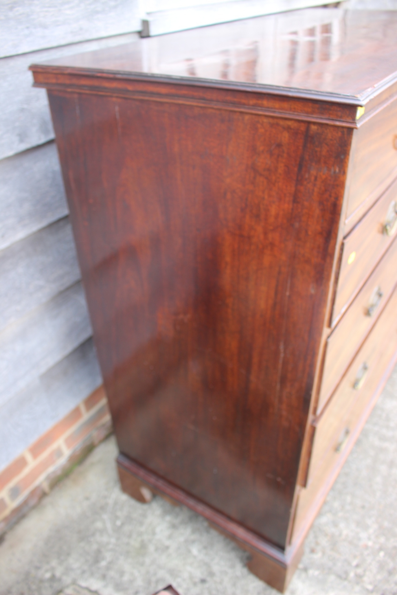 A late Georgian mahogany chest of two short and four long graduated drawers with stamped brass - Image 3 of 5