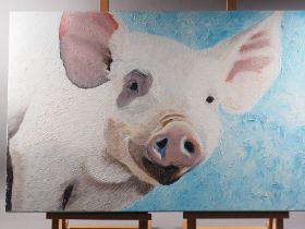 Stephen Shaw: impasto oils on canvas, "Petes Piglet", 23 1/2" x 35 1/2", unframed, and a study of