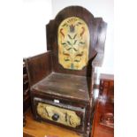 A 19th century painted "lambing" chair, fitted one drawer