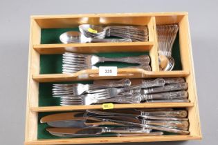 A part set of stainless steel King's pattern cutlery, in wooden tray