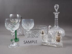 A pair of cut glass sherry decanters and stoppers, six cut glass hocks, two champagnes, two