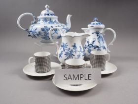 A Meissen blue and white "Onion" pattern teapot, a hot water pot, a jug, and a Thomas part coffee