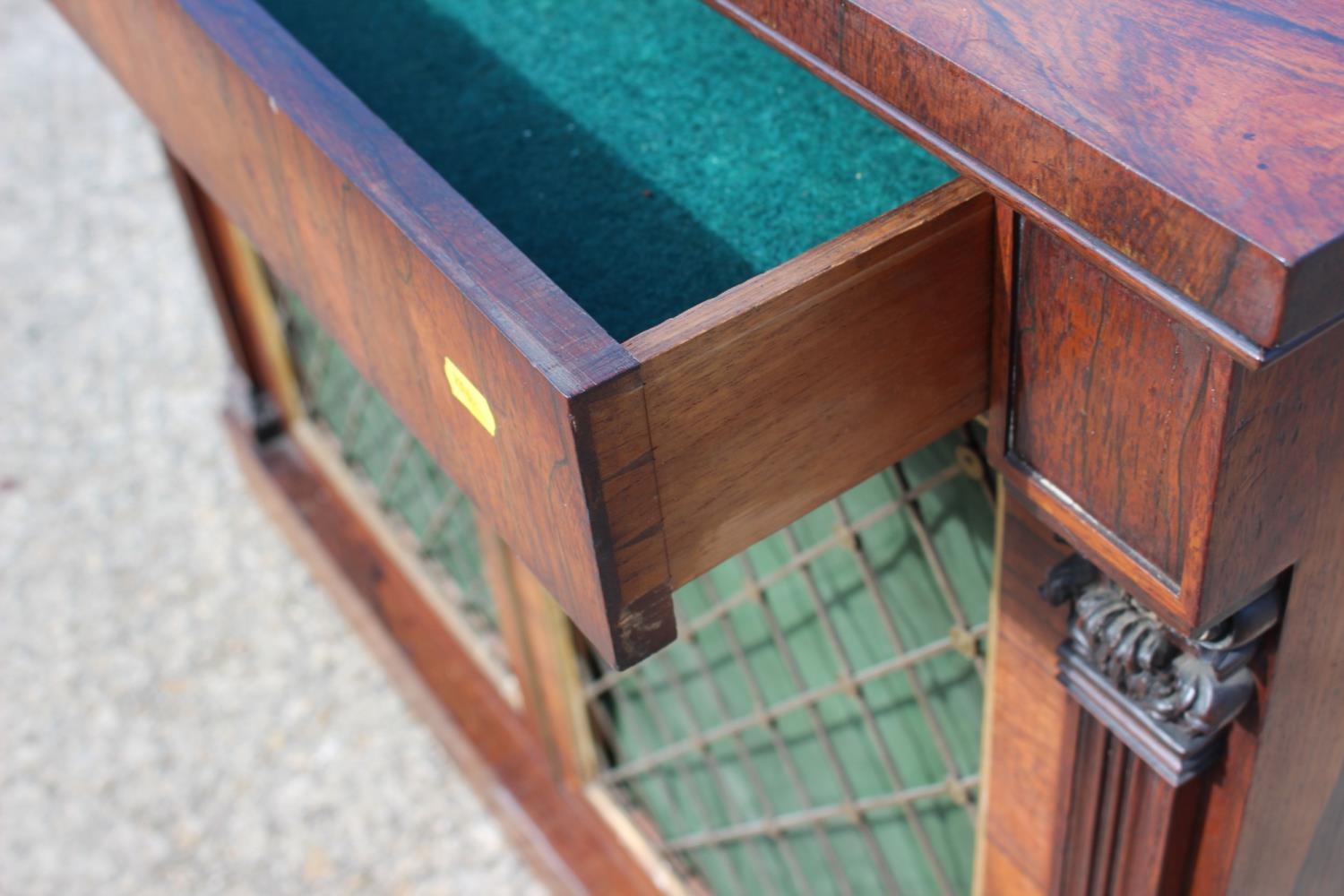 A Regency rosewood chiffonier, fitted frieze drawer over two brass lattice panel doors, on block - Image 4 of 18