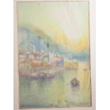 Curry: a watercolour view of the "Villefranche", 17" x 11", in gilt frame, and L Lewis: