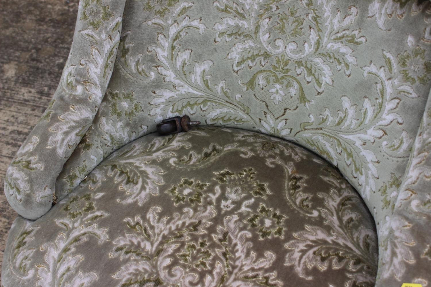 A Victorian low tub seat chair, button upholstered in a cut velour, on turned supports - Image 2 of 3