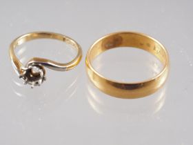 A 22ct gold wedding band, size L, 3.6g, and an 18ct gold and platinum ring (lacking stone), size