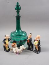 A set of three Doulton figures, characters from Dickens, Pickwick, Pecksniff and Micawber (damages),