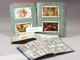 A quantity of 19th century and later ephemera, including postcard albums, cigarette card albums,