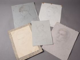 Maxwell Armfield: a folio containing five portrait pencil sketches of various youths