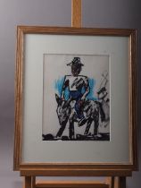 Josef Herman: mixed media watercolour and crayon, Peasant on a Donkey, 10" x 8", New Grafton Gallery