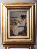 Roy Petley: oil on board, "Sunday Morning Papers", 10" x 7", in deep gilt frame