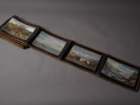 A string of eight oils on fabric, coastal scenes, each 7" x 4 1/2", reputedly from the Estate of the