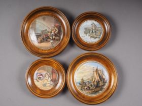 Four 19th century Staffordshire pot lids, "The Catch", "The Enthusiast", "Fisher Boy" and "Little