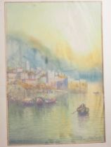 Curry: a watercolour view of  "Villefranche", 17" x 11", in gilt frame, and L Lewis: watercolour