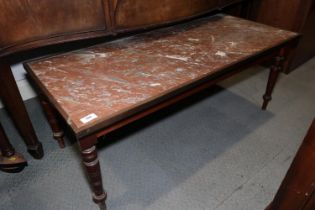 A brass framed marble top occasional table
