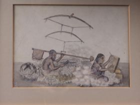 19th century Indian school: watercolours, wool workers, 6" x 8 1/2", in strip frame