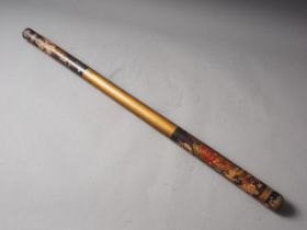 A Victorian turned hardwood truncheon with coat of arms decoration, 28 3/8" long