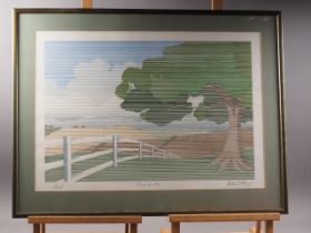 Mike Sibthorp: an artist's proof print, "Creek", in silvered frame, and another, "Farmlands", in
