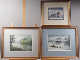 Valerie Burton: two watercolours, views of Pangbourne Meadows and Pangbourne church, in gilt frames,