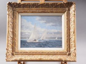 William Burns: oil on canvas faced board, "Sailing in the Estuary", 7 1/2" x 9 1/4", in gilt