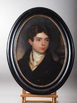 G W Pegler: early 19th century oil on canvas, portrait of a young man, 23 1/2" x 16 1/2", in oval