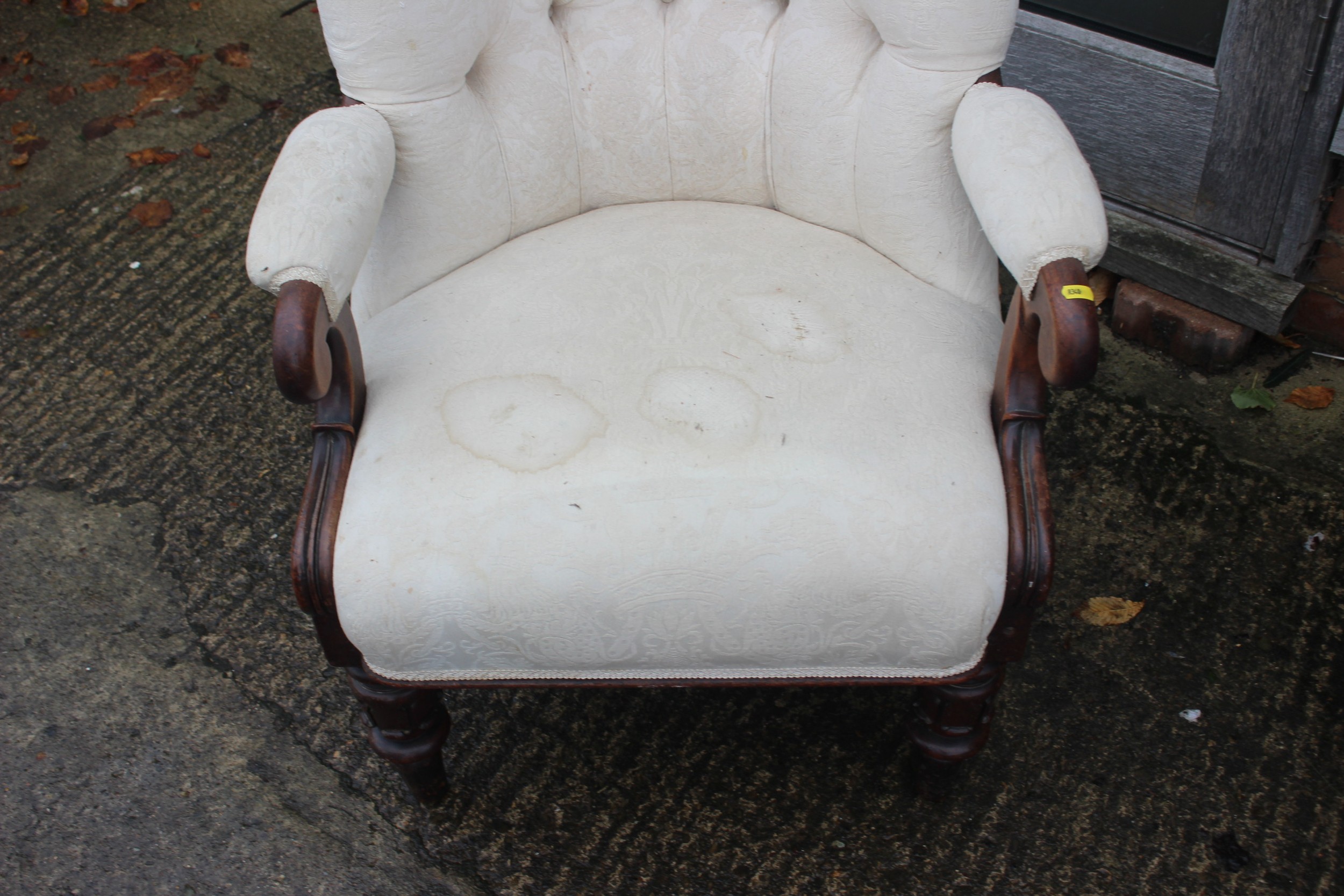 A low armchair with circular seat, button and corded shell-shaped back, upholstered in a salmon - Image 6 of 6