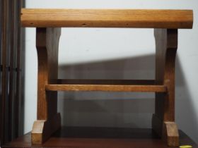 An oak two-tier lectern, 13" wide, a mahogany cutlery tray and an Egyptian inlaid trinket box