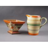 A Myott & Son pottery tulip vase and a similar banded water jug
